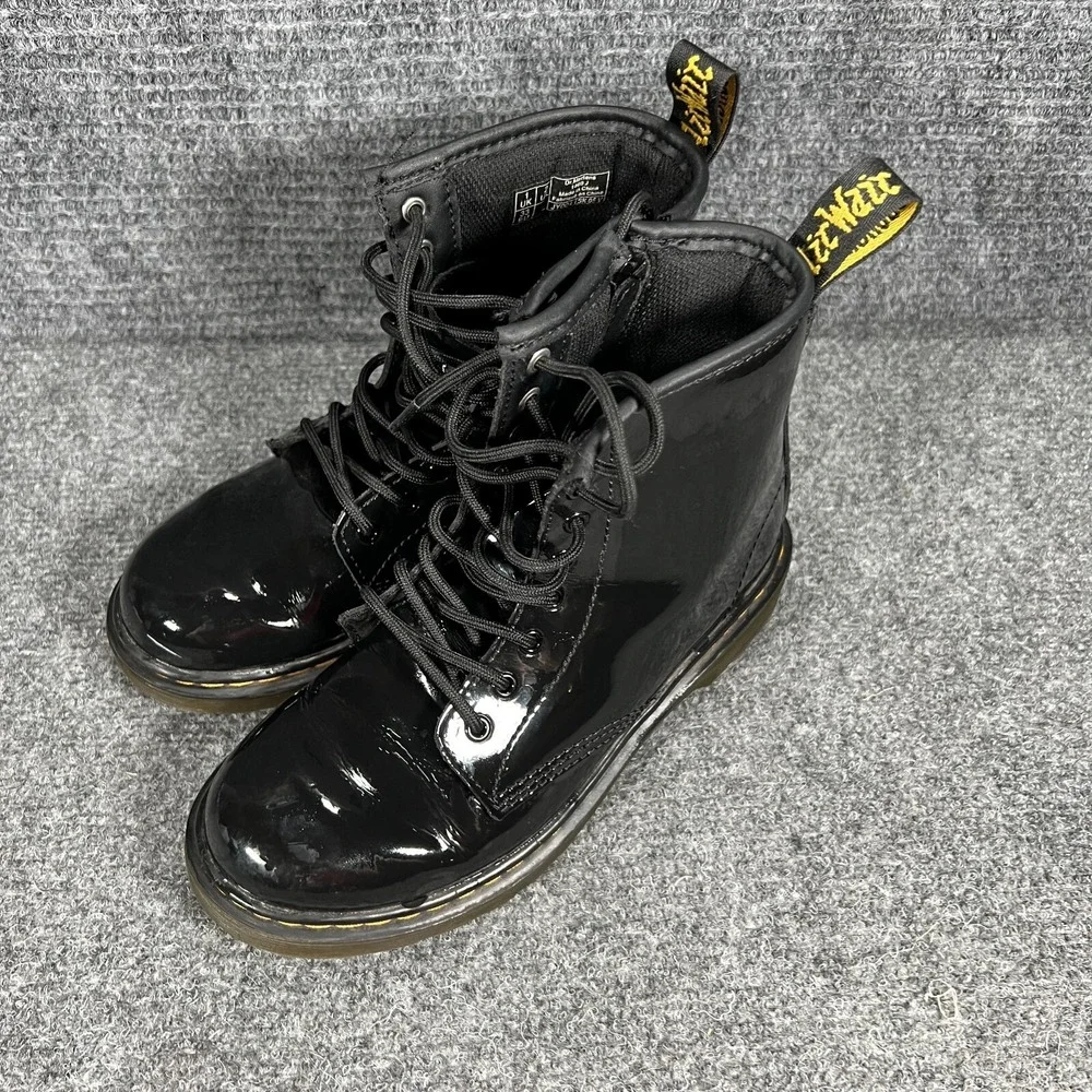 Dr. Martens Boots Shoes Junior 1460‎ Youth Size 2 Black Leather Lace Up Zip Up